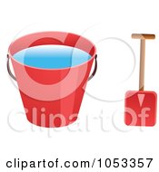 Poster, Art Print Of Shovel And Red Beach Bucket With Water