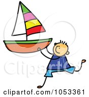 Poster, Art Print Of Doodle Boy Holding A Sailboat