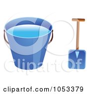 Shovel And Blue Beach Bucket With Water