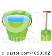 Poster, Art Print Of Shovel And Green Beach Bucket With Water