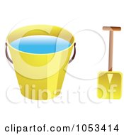Poster, Art Print Of Shovel And Yellow Beach Bucket With Water