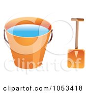 Royalty Free Vector Clip Art Illustration Of A Shovel And Orange Beach Bucket With Water
