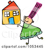 Poster, Art Print Of Doodle Girl Holding A House
