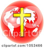 Poster, Art Print Of Red And White Christian Globe With A Cross