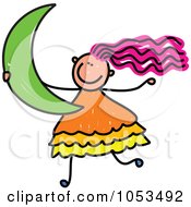 Poster, Art Print Of Doodle Girl Carrying A Crescent Moon