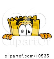 Poster, Art Print Of Yellow Admission Ticket Mascot Cartoon Character Peeking Over A Surface