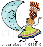 Poster, Art Print Of Doodle Girl Holding A Crescent Moon