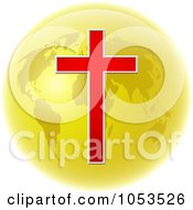 Poster, Art Print Of Yellow Christian Globe With A Cross