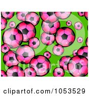 Poster, Art Print Of Background Pattern Of Pink Soccer Balls On Green