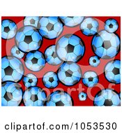 Poster, Art Print Of Background Pattern Of Blue Soccer Balls On Red