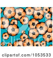 Poster, Art Print Of Background Pattern Of Orange Soccer Balls On Blue