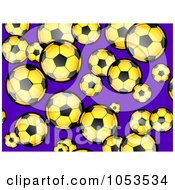 Poster, Art Print Of Background Pattern Of Yellow Soccer Balls On Purple