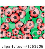 Poster, Art Print Of Background Pattern Of Red Soccer Balls On Green