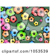 Poster, Art Print Of Background Pattern Of Colorful Soccer Balls On Green