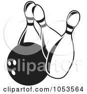Royalty Free Clip Art Illustration Of A Black And White Bowling Ball And Three Pins
