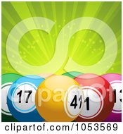 Background Of Colorful 3d Bingo Or Lottery Balls Over Green Rays