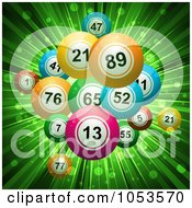 Background Of 3d Bingo Or Lottery Balls Over Green Rays