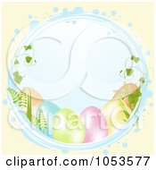 Poster, Art Print Of Blue Easter Circle With Eggs And Vines Over Pastel Yellow
