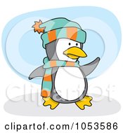 Poster, Art Print Of Cartoon Penguin Wearing A Scarf And Hat