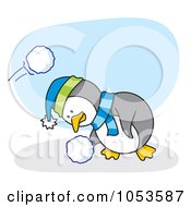Poster, Art Print Of Cartoon Penguin Ducking And Grabbing A Snow Ball
