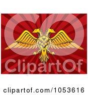 Poster, Art Print Of Gold Double Headed Eagle On Red Rays
