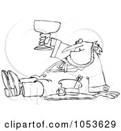 Royalty Free Vector Clip Art Illustration Of A Black And White Outline Of A Drunk Leprechaun