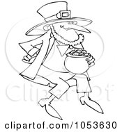 Royalty Free Vector Clip Art Illustration Of A Black And White Outline Of A Leprechaun With Gold