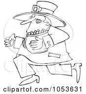 Royalty Free Vector Clip Art Illustration Of A Black And White Outline Of A Leprechaun Running With Gold
