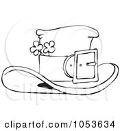 Poster, Art Print Of Black And White Outline Of A Leprechaun Hat With Clovers
