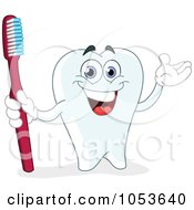 Poster, Art Print Of Happy Tooth Holding A Red Tooth Brush