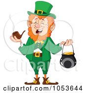 Poster, Art Print Of Leprechaun Smoking A Pipe And Carrying A Pot Of Gold