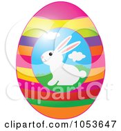 Royalty Free Vector Clip Art Illustration Of A Striped Easter Egg With A Bunny