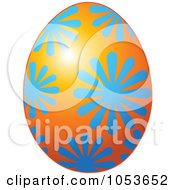 Royalty Free Vector Clip Art Illustration Of An Orange Easter Egg With A Blue Flower Pattern