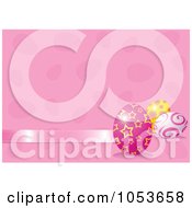 Poster, Art Print Of Pink Easter Background With A Ribbon And Eggs