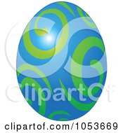 Poster, Art Print Of Blue Easter Egg With A Green Swirl Pattern