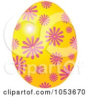 Royalty Free Vector Clip Art Illustration Of A Yellow Easter Egg With A Pink Flower Pattern