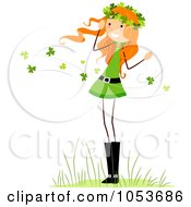 Poster, Art Print Of St Patricks Day Stick Girl In A Clover Breeze