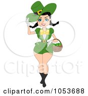 Poster, Art Print Of Sexy St Patricks Day Pinup Woman Carrying A Basket Of Clovers