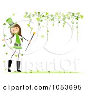 Royalty Free Vector Clip Art Illustration Of A St Patricks Day Stick Girl On A Background With Clovers