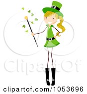 Royalty Free Vector Clip Art Illustration Of A St Patricks Day Stick Girl Holding A Magic Wand