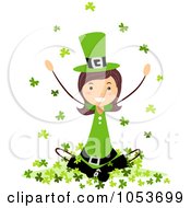 Poster, Art Print Of St Patricks Day Stick Girl Sitting In Clovers