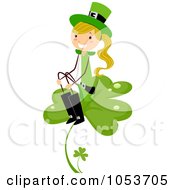 Poster, Art Print Of St Patricks Day Stick Girl Sitting On A Clover