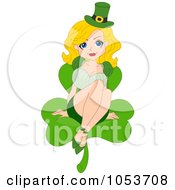 Royalty Free Vector Clip Art Illustration Of A Sexy St Patricks Day Pinup Woman Sitting On A Clover