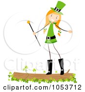 Royalty Free Vector Clip Art Illustration Of A St Patricks Day Stick Girl Standing On A Log