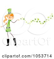 Royalty Free Vector Clip Art Illustration Of A St Patricks Day Stick Girl Blowing Clovers