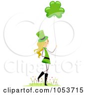 Royalty Free Vector Clip Art Illustration Of A St Patricks Day Stick Girl With A Clover Balloon