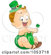 Royalty Free Vector Clip Art Illustration Of A Cute Leprechaun Toddler Holding A Clover