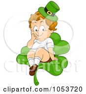 Royalty Free Vector Clip Art Illustration Of A Cute Leprechaun Toddler Sitting On A Shamrock