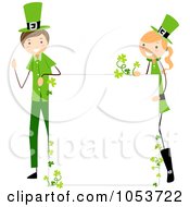Poster, Art Print Of St Patricks Day Stick Boy And Girl With A Blank Sign