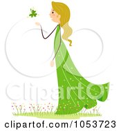 Royalty Free Vector Clip Art Illustration Of A St Patricks Day Stick Girl Blowing A Clover